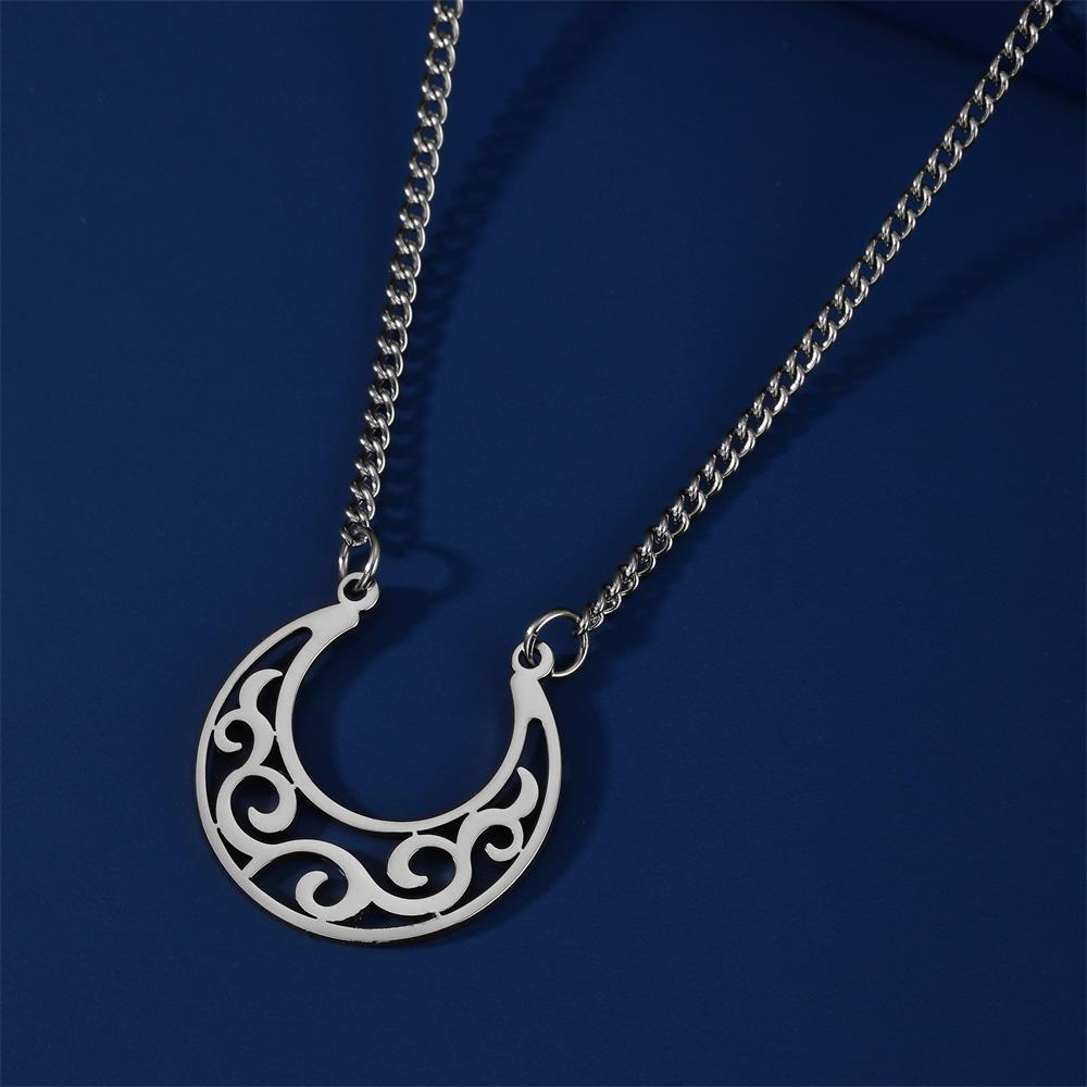 Cut Titanium Steel Hollow Moon Curl Pattern Pendant 18K Real Gold Plated Women's Stainless Steel Necklace