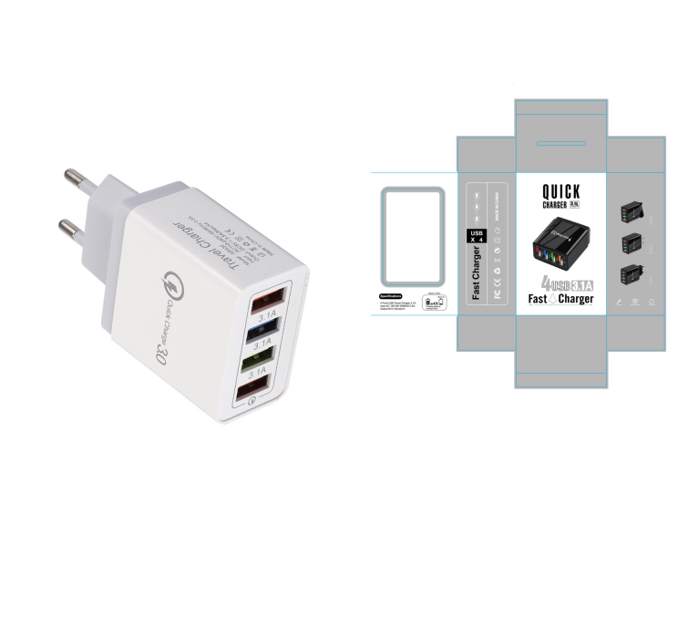 USB 充电器快速充电 3.0 4 手机适配器适用于平板电脑便携式壁式移动充电器快速充电器