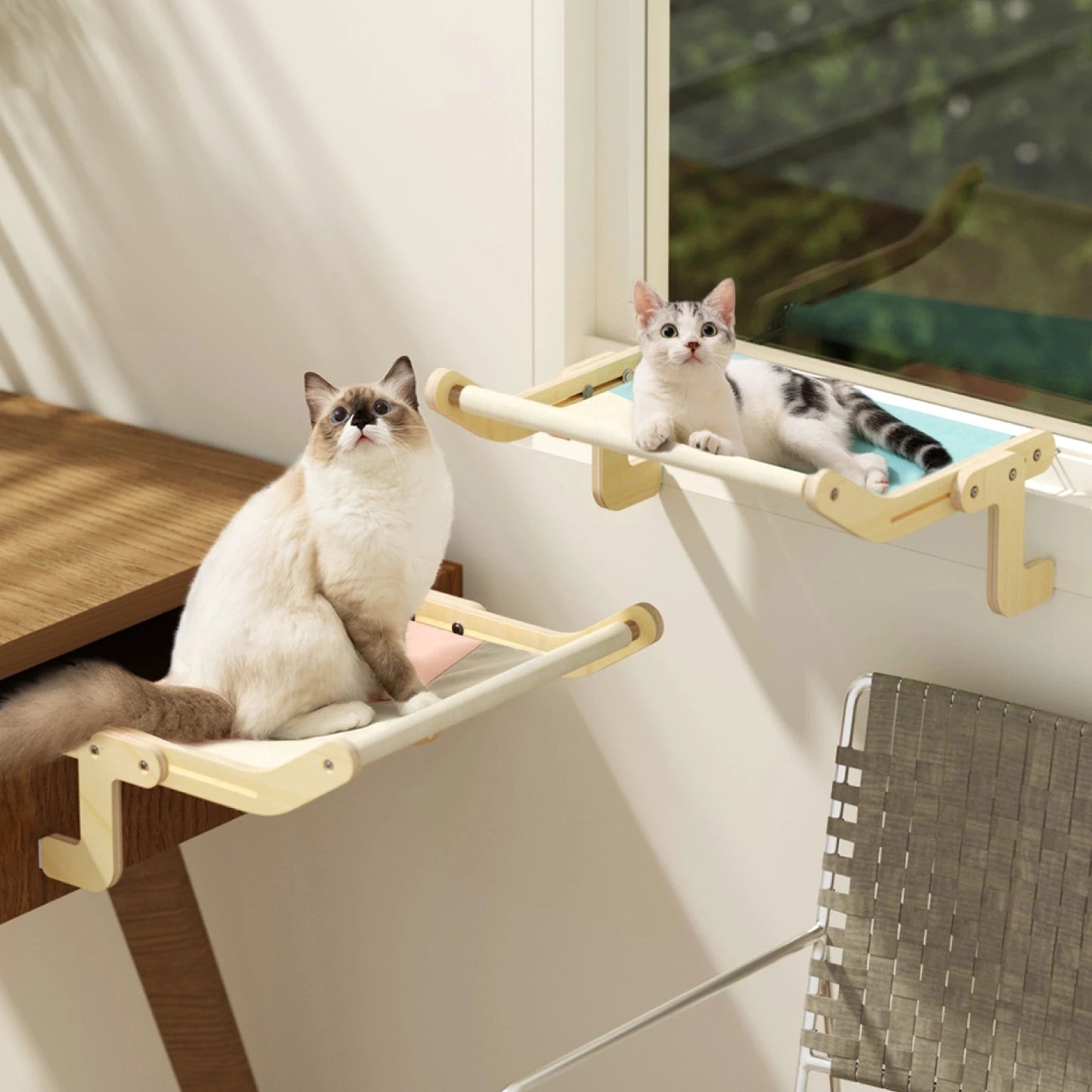 Mewoofun Pet Cat Window Perch 4 Color Wooden Assembly Hanging Bed Cotton Canvas Easy Washable Multi-Ply Plywood New Dropshipping