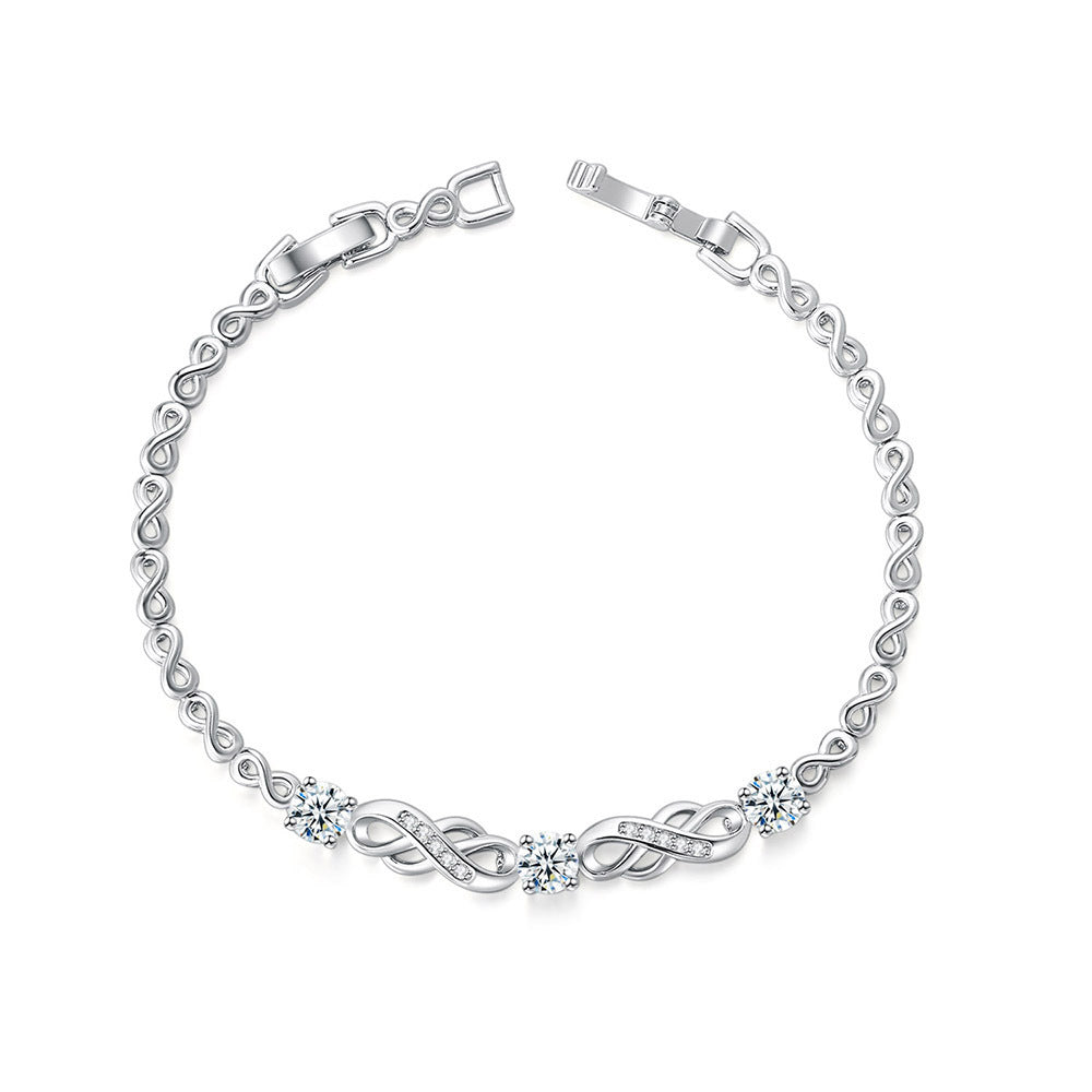 European And American Popular 8-word Inlaid Zircon White Gold Plated Infinite Bracelet