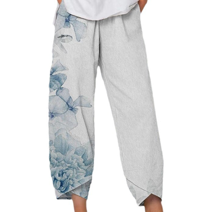 Printed Loose Casual Elastic Waist Straight-leg Pants