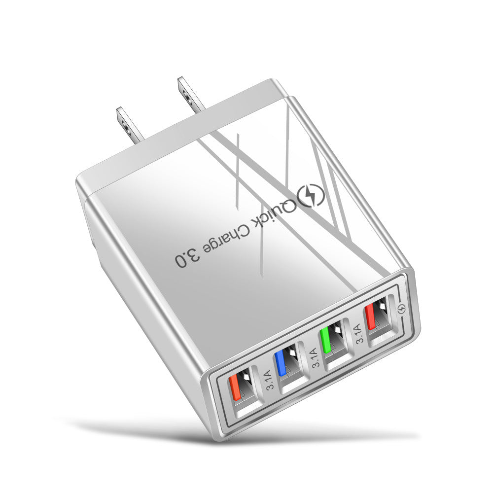 USB 充电器快速充电 3.0 4 手机适配器适用于平板电脑便携式壁式移动充电器快速充电器