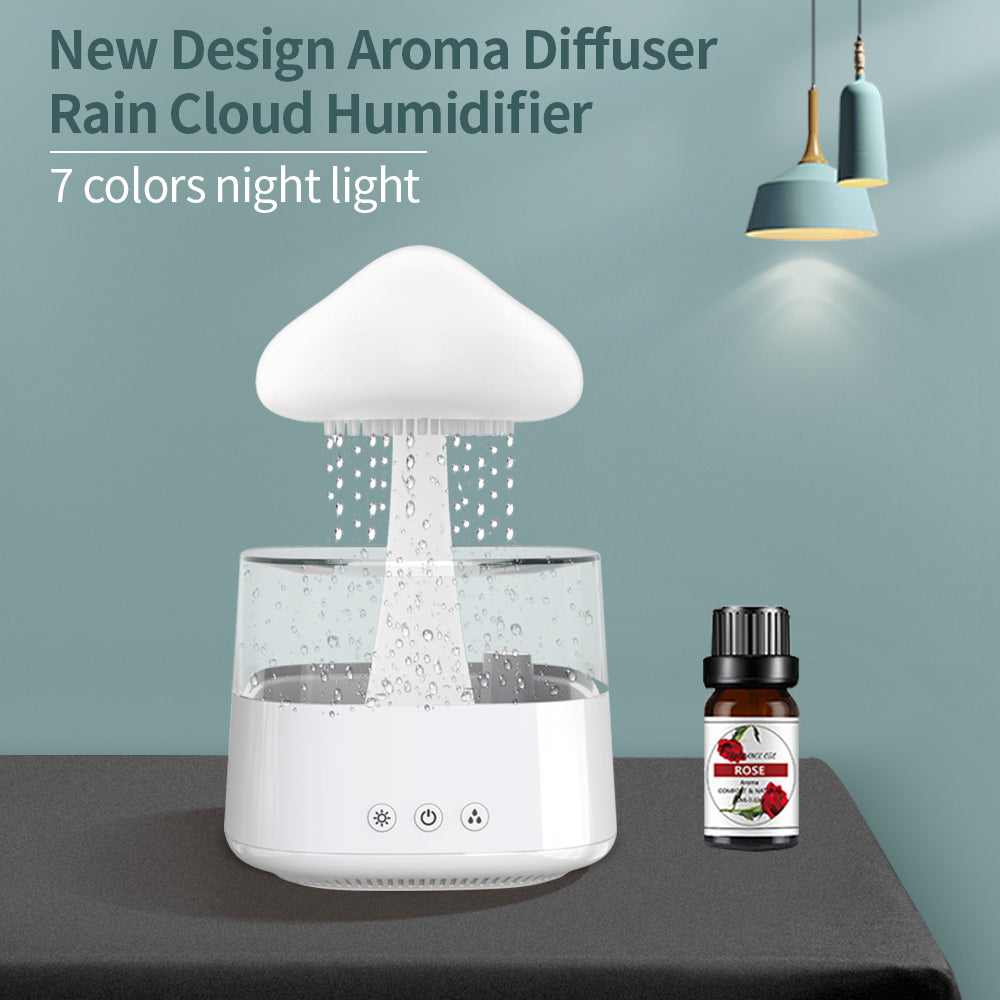 New Arrival Rain Cloud Humidifier Rain Drip Aromatherapy Essential Oil Air Diffuser 450ml 7 Colors Mushroom Humidifier