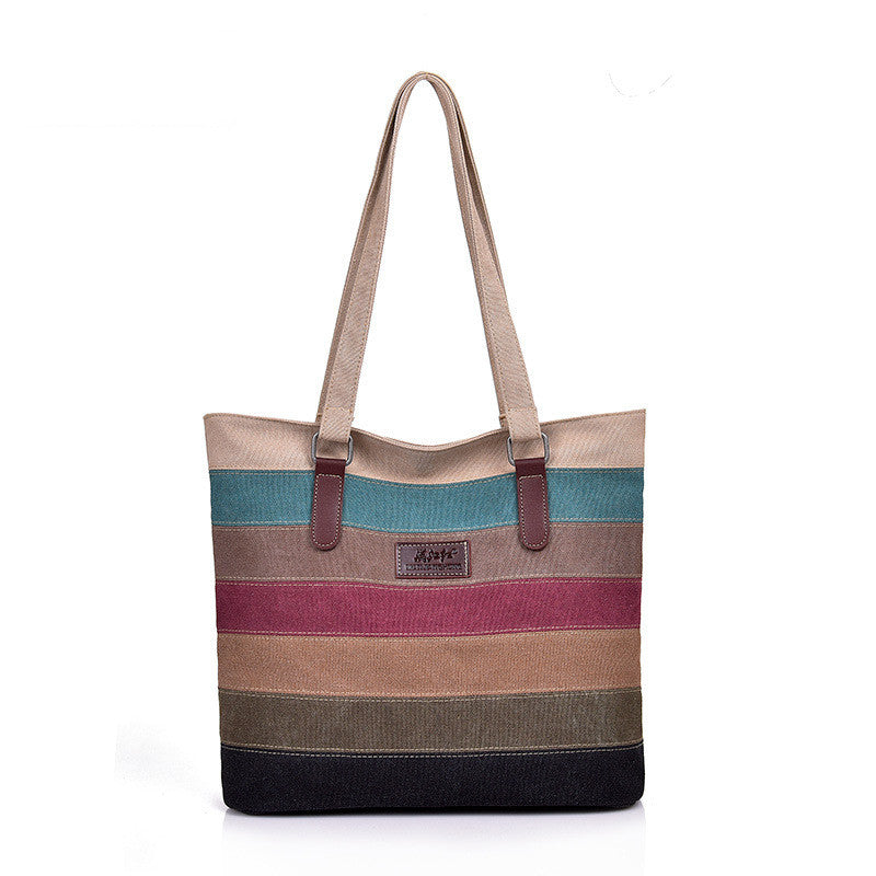 Bolso de mano con retazos de arco iris de gran capacidad informal a la moda para mujer