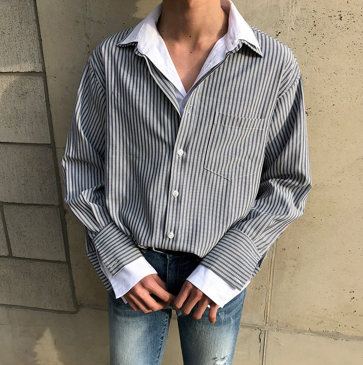 Men's Casual Jacket Striped Shirt