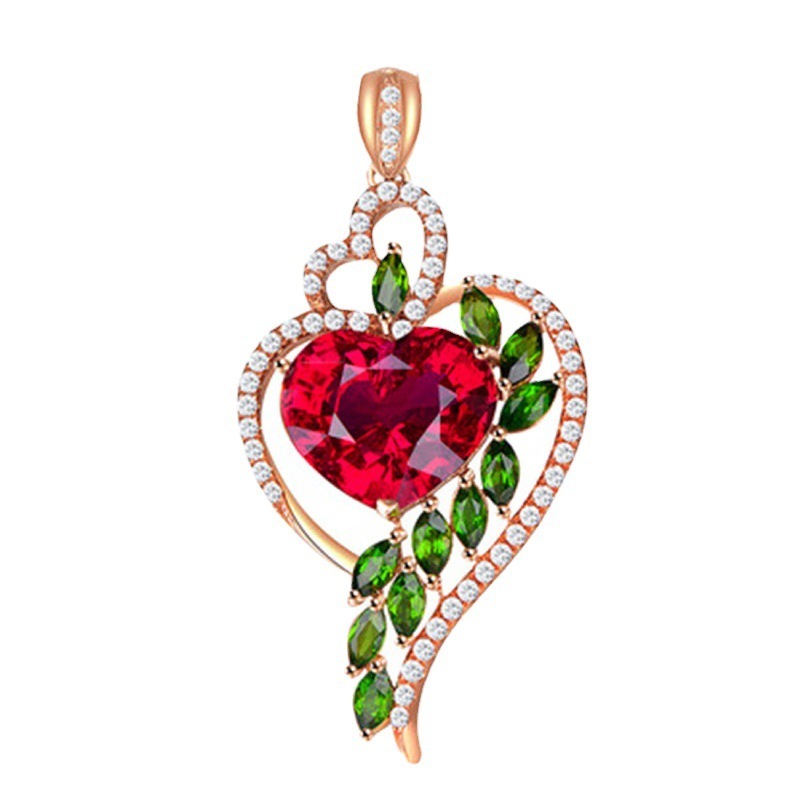 Fashion Women's Ruby Heart Pendant Necklace