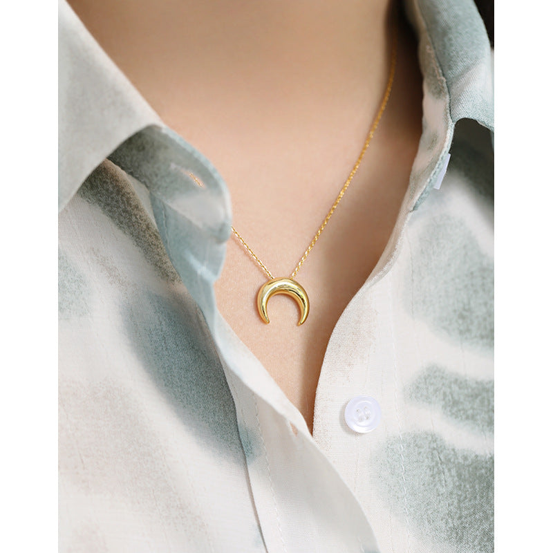 Korean Style 925 Sterling Silver Necklace INS Simple All-match Moon Necklace