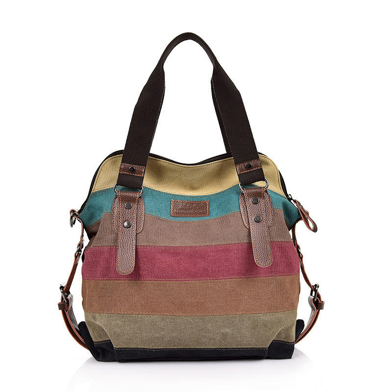 Bolso de mano con retazos de arco iris de gran capacidad informal a la moda para mujer