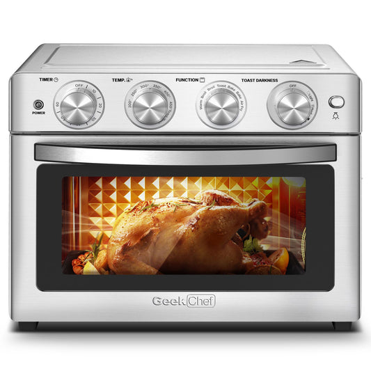 Geek Chef Freidora de aire 6 rebanadas 26QT 26L Freidora de aire Freír Sin aceite Horno tostador extra grande Combo Freidora de aire Horno Asado Hornear Asar Recalentar Horno de convección Encimera Acero inoxidable