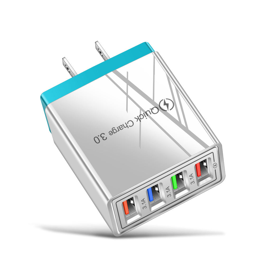 USB 充电器快速充电 3.0 4 手机适配器适用于平板电脑便携式壁式移动充电器快速充电器