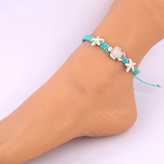 Simple Creative Geometric Ethnic Waxed Wire Turquoise Hand-Woven Anklet