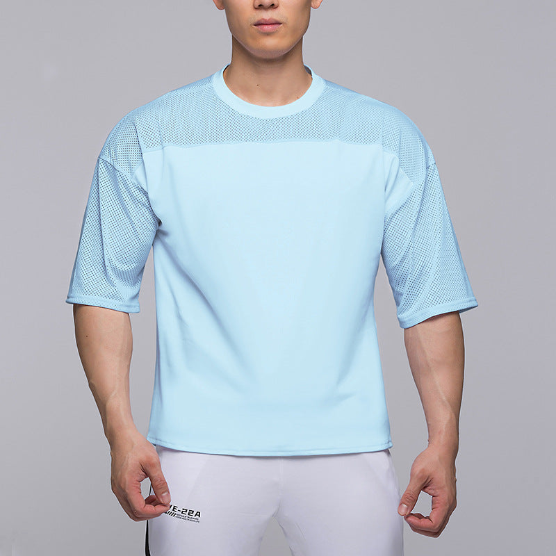 Camiseta cómoda y transpirable de tela de malla de manga corta para hombre, tabla ligera de talla grande, deportes y ocio