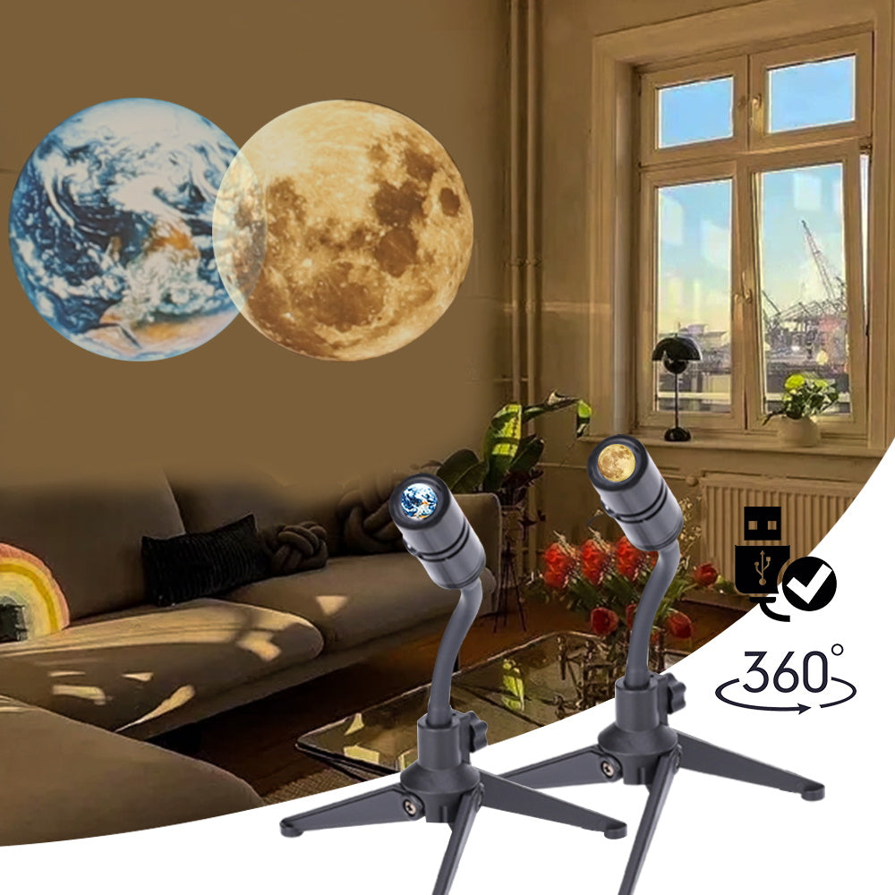 Proyector de estrellas 2 en 1, lámpara de proyección de tierra y luna, soporte giratorio 360, luz nocturna Led USB para decoración de dormitorio