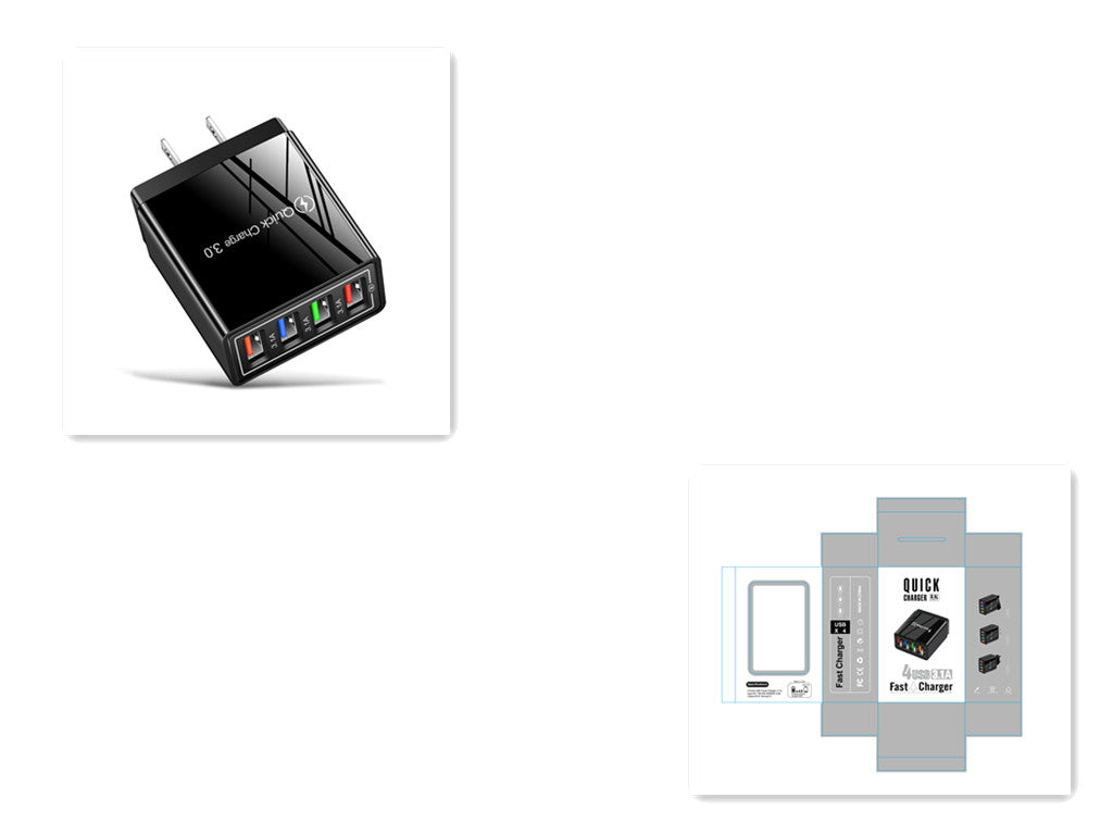 USB 充电器快速充电 3.0 4 手机适配器适用于平板电脑便携式壁式移动充电器快速充电器