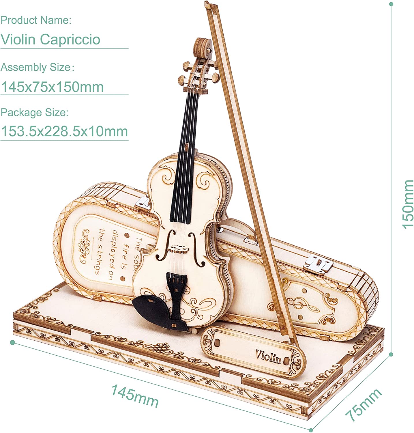 Robotime ROKR violín Capriccio modelo 3D rompecabezas de madera Kits de fácil montaje regalos musicales DIY para niños y niñas bloques de construcción TG604K