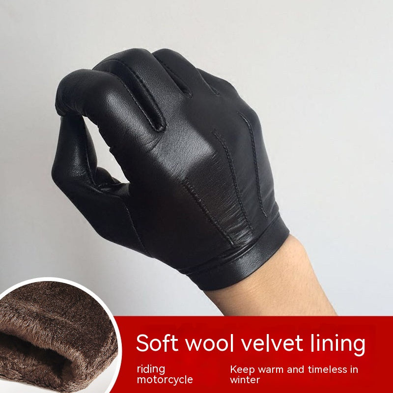 Men's Autumn And Winter Fleece-lined Warm Sheepskin Gloves