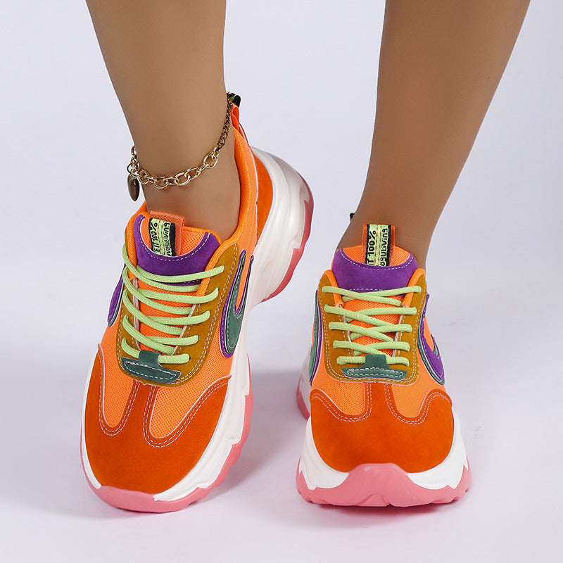 Zapatillas de deporte con cordones de colores mixtos para mujer, zapatos deportivos informales ligeros y gruesos para correr