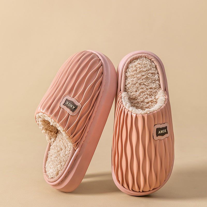 Women's Waterproof Warmth Retention Material Pod Pleated Cotton Slippers