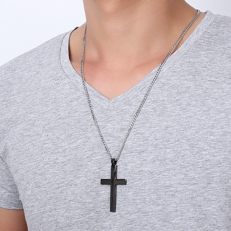 Stainless Steel Cross Pendant Gold Sweater Necklace Black Foreign Trade Accessories Jewellery Accessories Wholesale PN-572