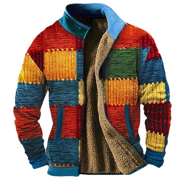 Chaqueta casual con estampado de patchwork de otoño e invierno con estampado 3d para hombres