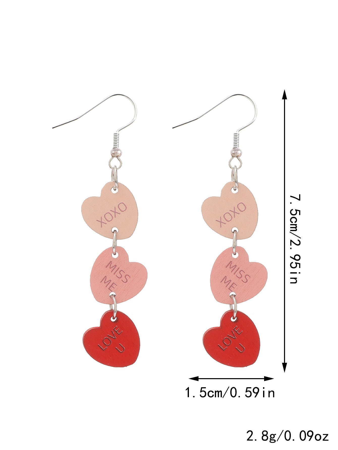 Pendientes de corazón de amor multicapa de San Valentín Letras inglesas