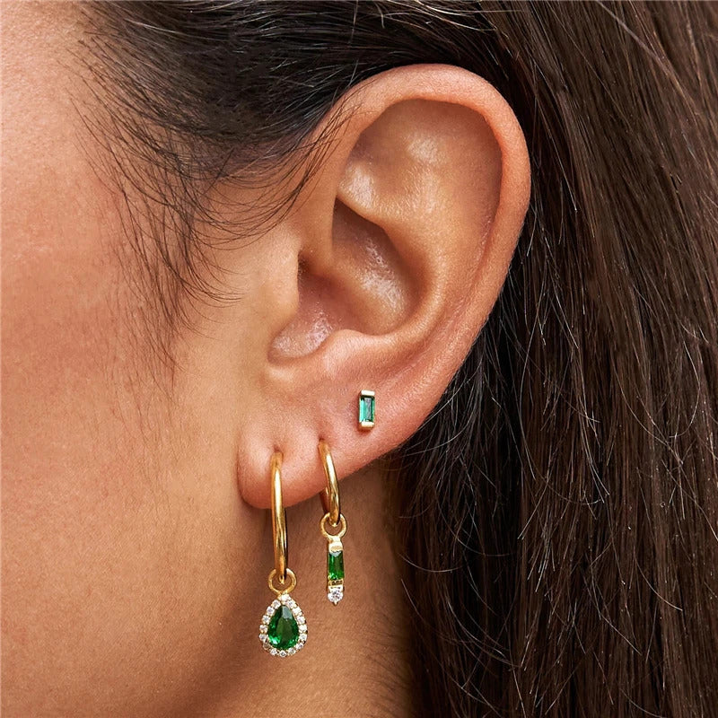 Emerald Square Earrings Niche Retro