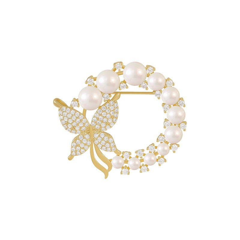 Butterfly Brooch With Diamonds And Pearls