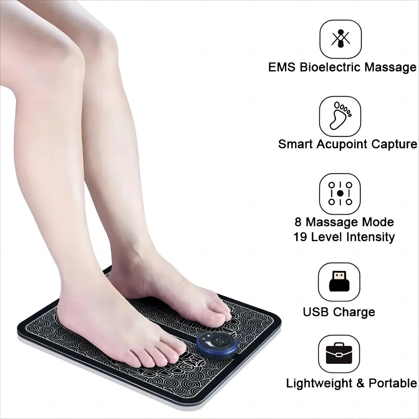 EMS Foot Massager Mat For Neuropathy - Foot Massager For Pain Plantar Relief, Improve Circulation, Muscle Relaxation, Portable & Rechargeable Feet Massager Pad With 6 Modes &19 Levels