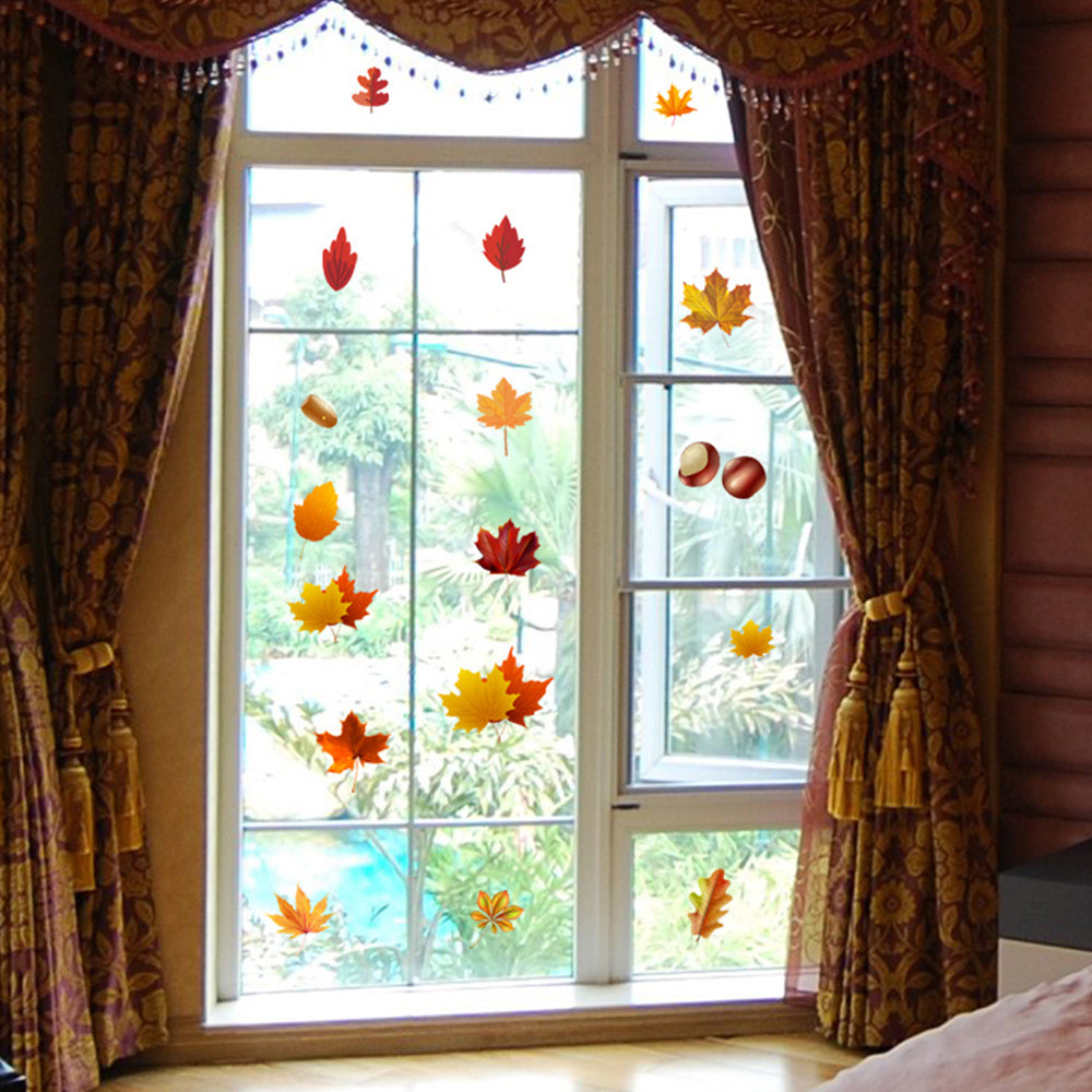 Autumn Maple Leaf Window Sticker Thanksgiving Window Sticker Maple Leaf Turkey