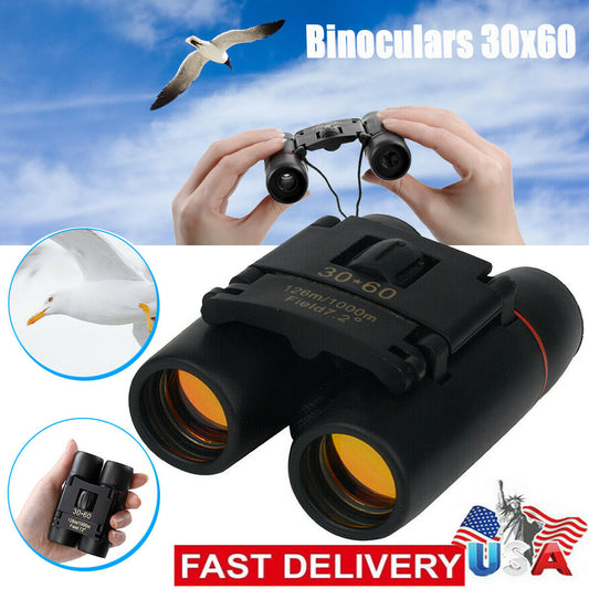 Binoculares 30x60 Zoom Viaje Telescopio plegable compacto Caza Día Noche Al aire libre Prismáticos de bolsillo pequeños Adultos compactos, Mini binoculares para niños Niños para observación de aves, Concierto Teatro Ópera