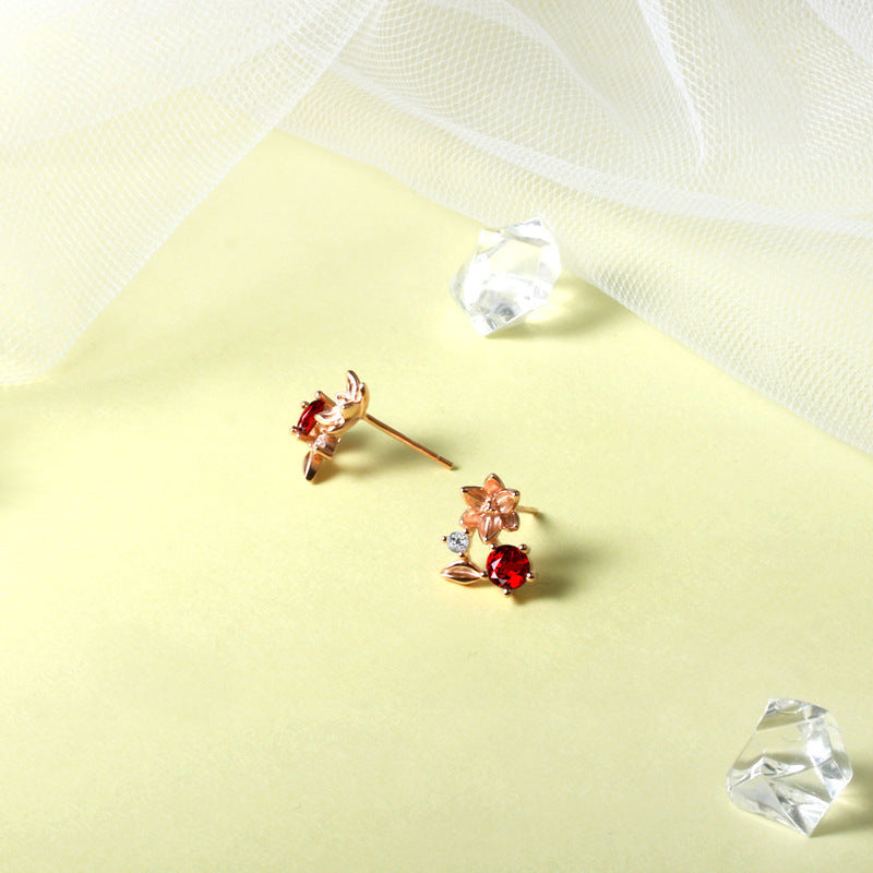 Diamond Ruby Cherry Stud Earrings