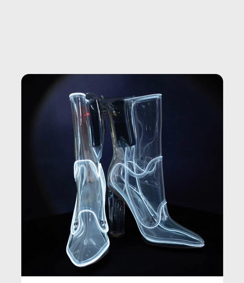 Botas transparentes con luz intermitente para PC a la moda para mujer