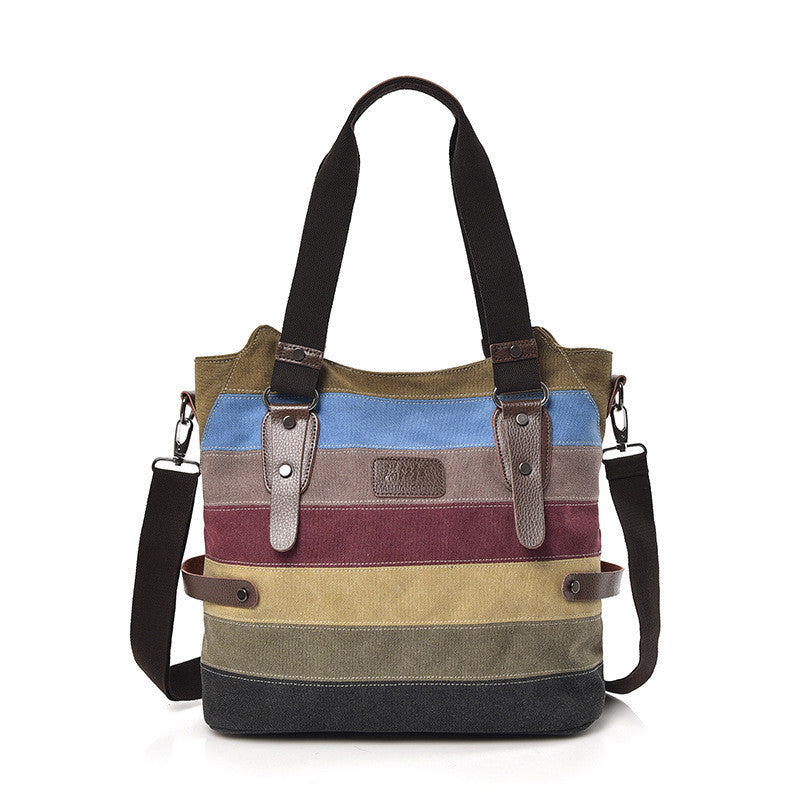 Bolso de mano con retazos de arco iris de gran capacidad informal a la moda para mujer