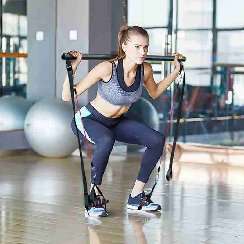 Kit de barra de Pilates con bandas de resistencia, equipo portátil de entrenamiento para gimnasio en casa, barra y bandas de ejercicios de fusión estiradas perfectas