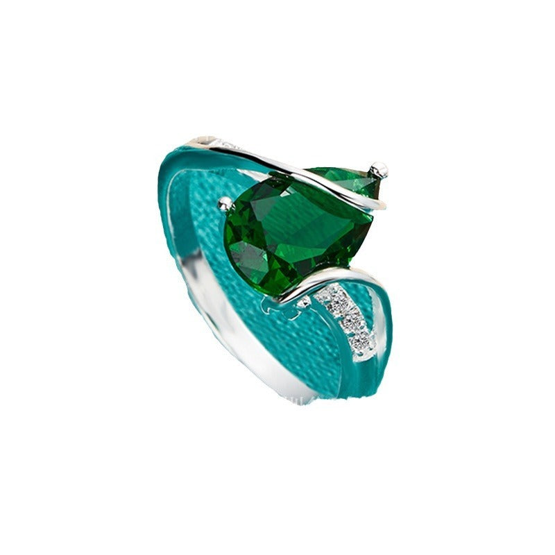 Water Drop Emerald Zircon Ring