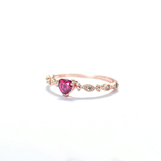 Gold heart shaped ruby diamond ring