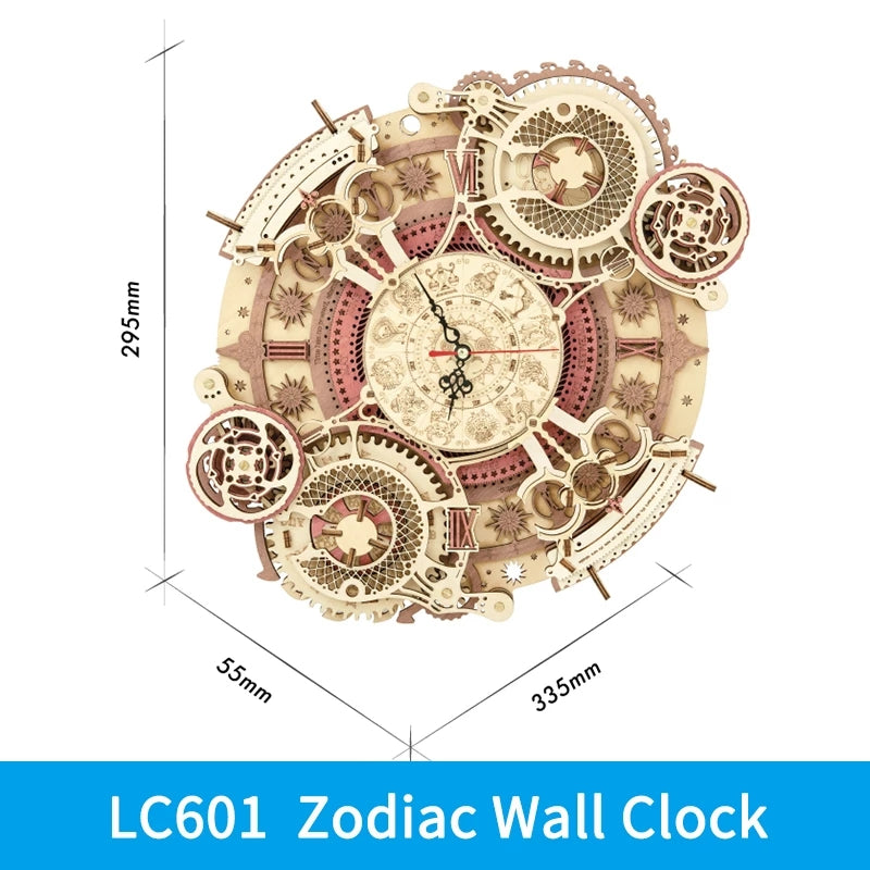 Robotime ROKR Zodiac Reloj de pared 3D rompecabezas de madera modelo ensamblaje juguetes regalos para niños adolescentes LC601 soporte Dropshipping