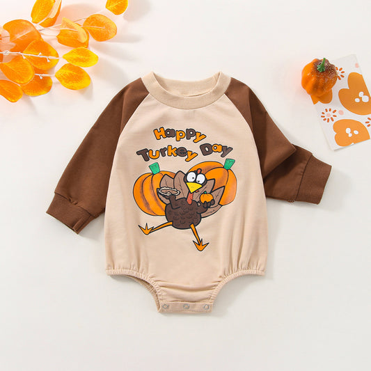 Children's Thanksgiving Turkey Print Long Sleeve Romper