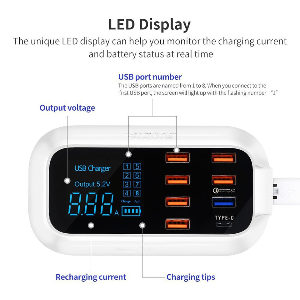 Estación de carga USB inteligente ordinaria Quick Charge 3.0