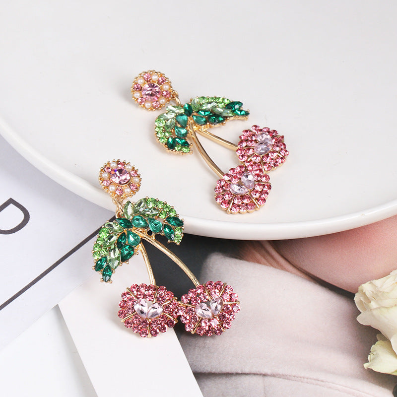 Fruit earrings full diamond ear jewelry