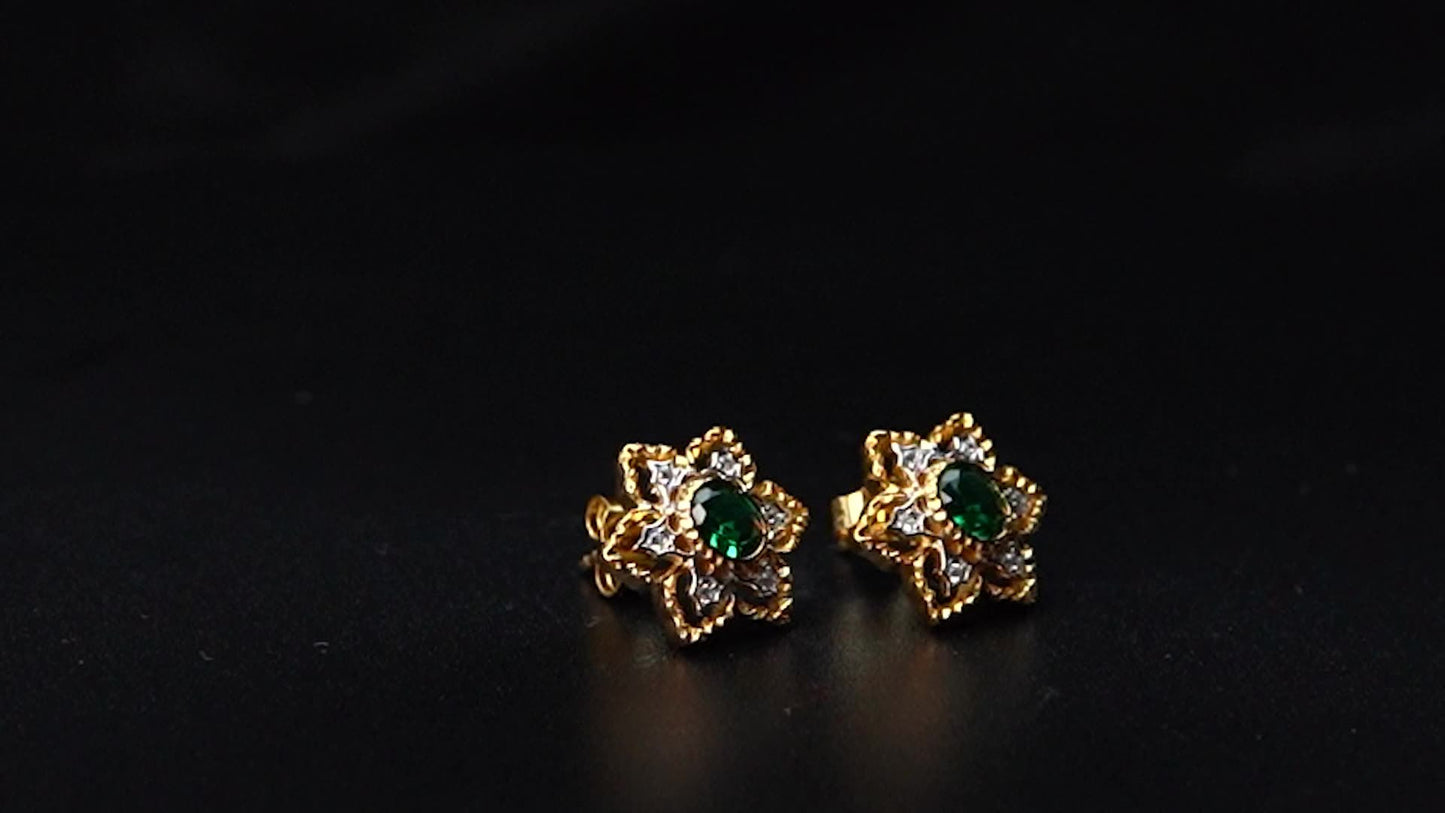 Vintage Ruby Flower Stud Earrings