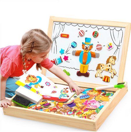 Rompecabezas magnético de madera para niños, caja con rompecabezas 3D, figura de animales, tablero para escribir y dibujar, juguetes educativos de aprendizaje para niños 