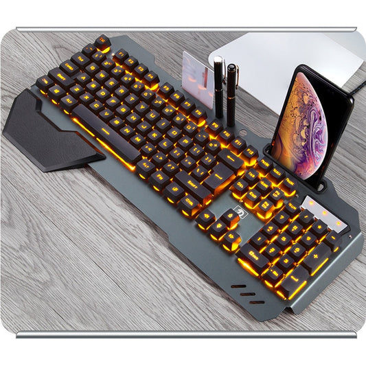 Teclado ergonómico para juegos con cable y soporte para teléfono con retroiluminación RGB