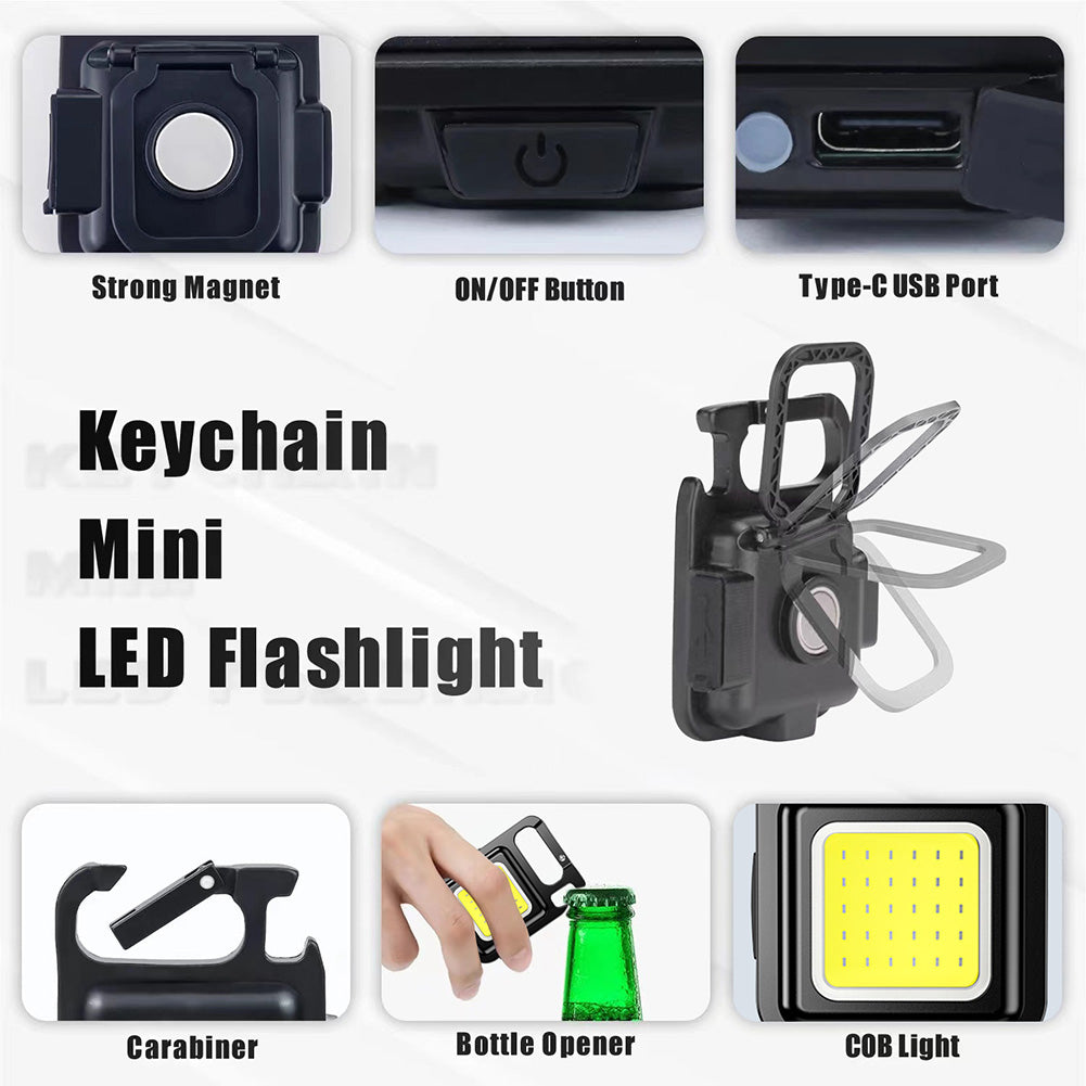 Mini linterna portátil recargable, llavero COB brillante, luz LED de trabajo, lámparas de emergencia con carga USB, luz para acampar al aire libre