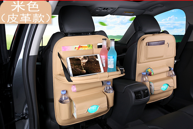 Bolsa universal multifuncional para asiento de coche con mesa plegable de cuero PU con múltiples bolsillos