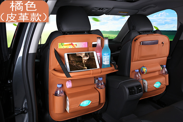 Bolsa universal multifuncional para asiento de coche con mesa plegable de cuero PU con múltiples bolsillos