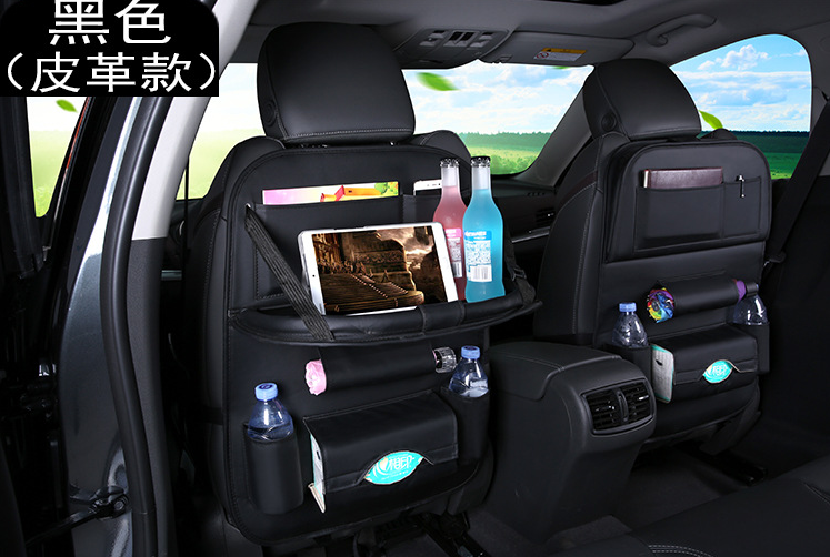 Bolsa universal multifuncional para asiento de coche con mesa plegable de cuero PU con múltiples bolsillos