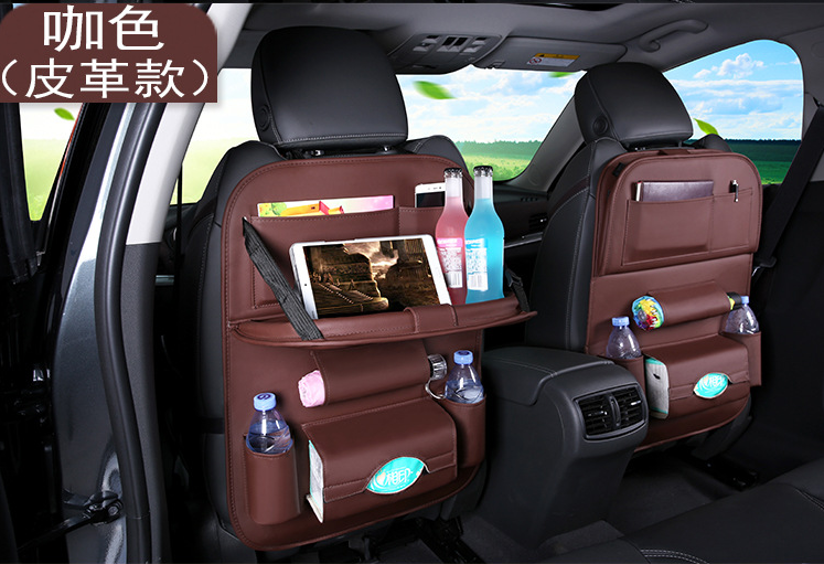 Bolsa universal multifuncional para asiento de coche con mesa plegable de cuero PU con múltiples bolsillos