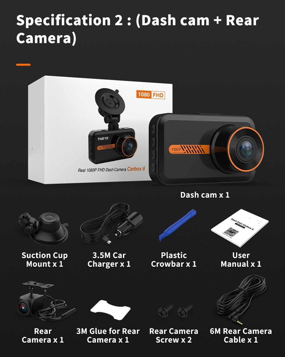 Dash Cam Cámara delantera y trasera para automóvil Dashcam dual 1080P FHD