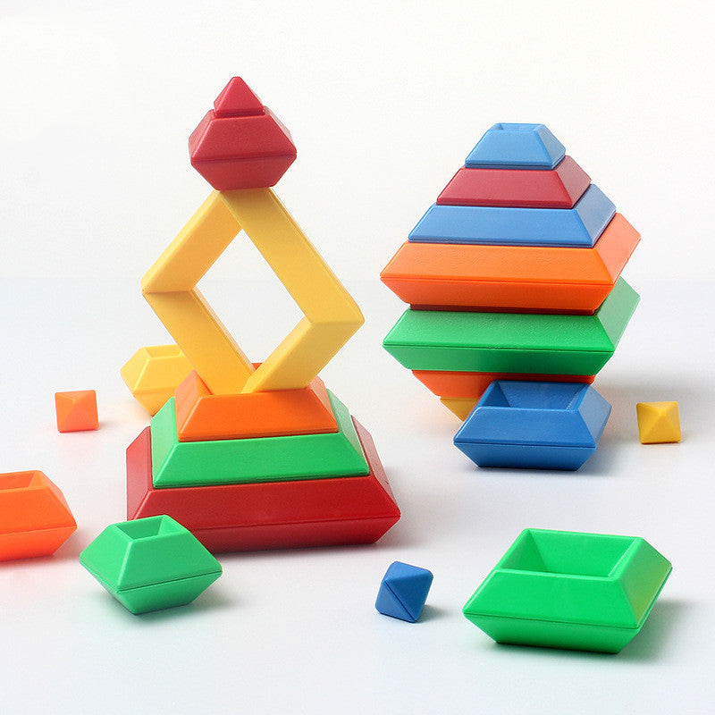 Anillo de torre de arcoíris para niños, conjunto cognitivo de Color Jenga de madera, formas, bloques de construcción, juguetes educativos Montessori para niños